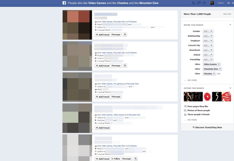 Illustration for article titled Gamers Also Like Cheetos and Fedoras, According To Facebook's New Search Tool